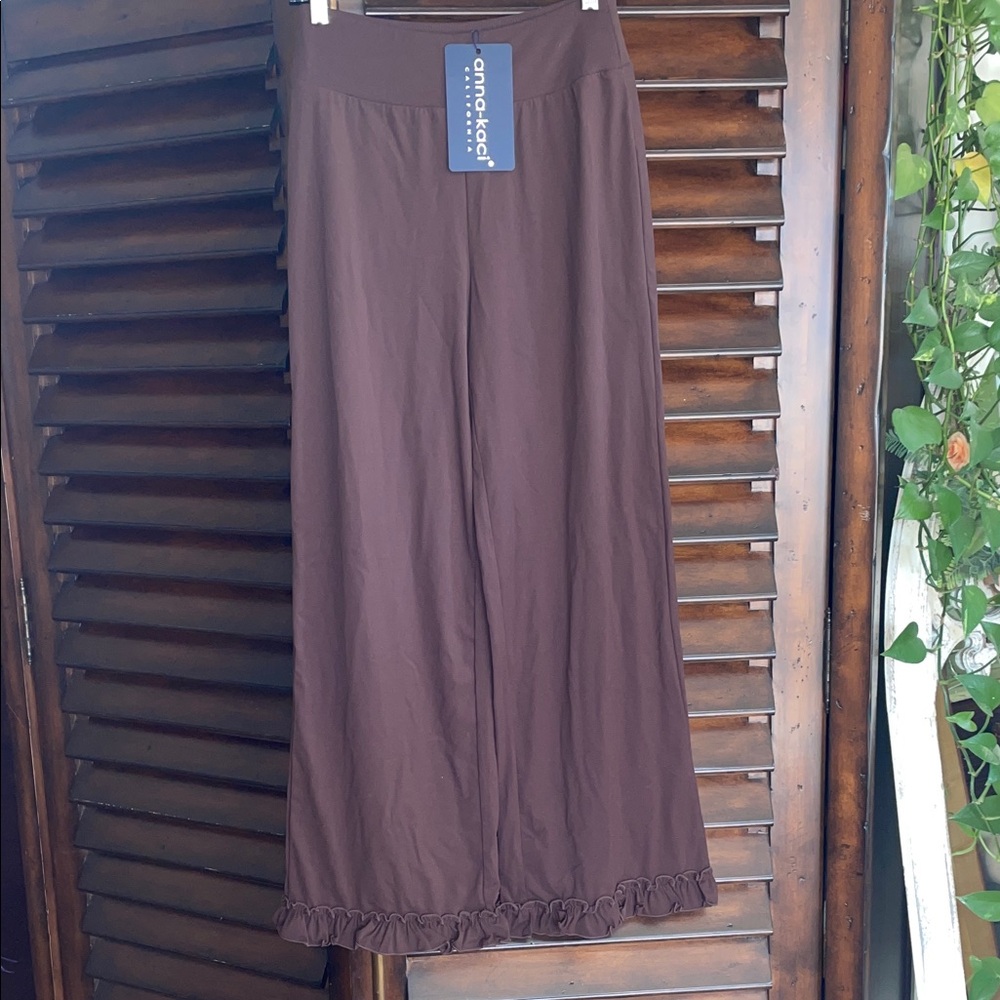 Anna-Kaci Brown Wide Leg Ruffle Hem Pants NWT Medium